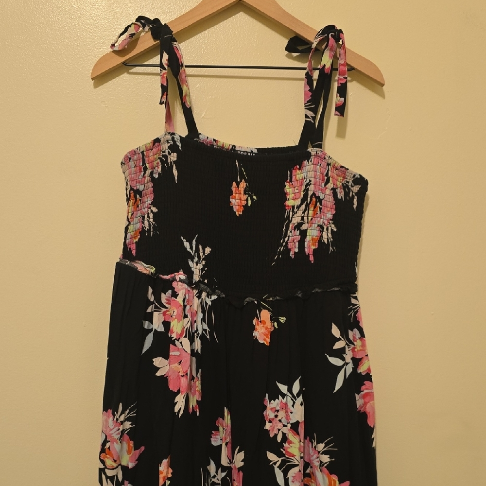 Torrid Black Dress with Multicolor Floral Trim